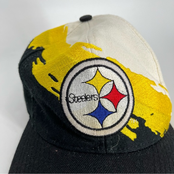 Vintage Pittsburgh Steelers Hat Adult OS Black White Splash Logo Athletic 90s - Picture 8 of 8